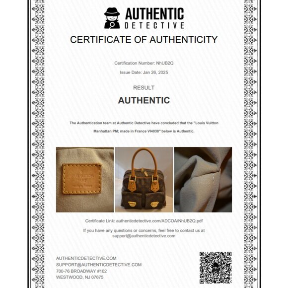 Authentic Louis Vuitton Manhattan PM Handbag with Authenticity Certificate (GUC) - Picture 13 of 13